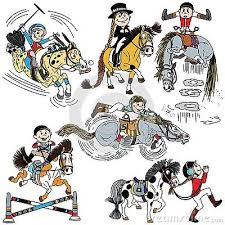 Set Of Cartoon Child Riding A Horse Kid Training His Pony Collection Of Funny Equestrian Sport Disciplines Dressa Horse Illustration Cartoon Kids Training