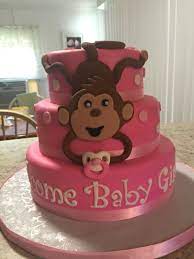 Pink Monkey Baby Shower Cake Baby Shower Cakes Girl Baby Shower Cakes Monkey Baby Shower