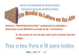 No âmbito do dia mundial da leitura em voz alta que se comemora no dia 1 de fevereiro, a biblioteca da escola básica de miraflores, realizou no dia 3 de fevereiro, atividades que tiveram como objetivo, motivar para a realização e observação/audição de leituras com mais expressividade e. Dia Mundial Da Leitura Em Voz Alta 1 De Fevereiro Na Beaf Beaf Biblioteca Escolar Antonio Ferraz