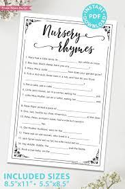 Nursery Rhymes Baby Shower Game Rustic Style Press Print Party Nursery Rhyme Baby Shower Game Nursery Rhyme Baby Shower Baby Shower Games Unique