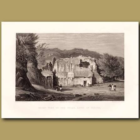 Caves Of Ellora: Front View Of The Kylas: Genuine antique print for sale.
