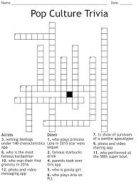 Tv & movies with physical distancing and quarantining taking precedent over social gat. Pop Culture Trivia Crossword Wordmint
