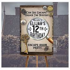 At our location it is now possible to organize your escape room birthday party. Amazon Com Escape Room Birthday Party Sign Murder Mystery Game Birthday Decorations Personalized Spy Detective Banner Kids Birthday Party Supplies Escape Room The Game Custom Poster 24x18 36x24 And 48x36 Handmade