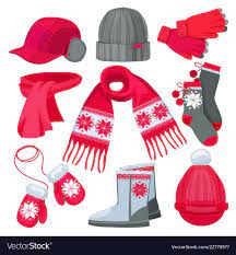 Winter Clothes Hat Cap Scarf Mittens Fur Christmas Fashion Clothes Isolated On White Vector Collection Il Christmas Fashion Winter Outfits Socks Illustration