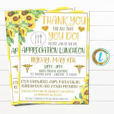Employee appreciation lunch invitation example … whether arranging a lunch business to business or boss to employees, click here for a formal lunch invitation sample you can download free and customise! Nurse Appreciation Luncheon Invitation Thank You Healthcare Etsy Nurse Appreciation Week Staff Appreciation Week Staff Appreciation