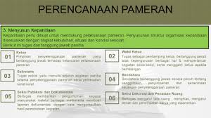 Dalam kepanitiaan, penyusunan struktur organisasi kepanitiaan pameran harus disesuaikan dengan tingkat kebutuhan, situasi, dan kondisi. Bab 10 Perencanaan Pameran Youtube