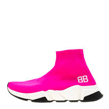 Balenciaga Neon Pink Knit Fabric Speed Trainer Sneakers Size 37