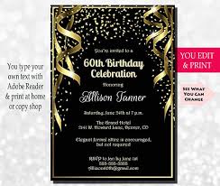 Birthday Invitation Card Template For Adults 60th Birthday Invitation 60th Birthday Party Invitation 60th Etsy 60th Birthday Party Invitations Birthday Party Invitation Wording Party Invite Template