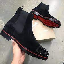 Red bottom boots for men. Image Of Unisex Black Suede Leather Spiked Ankle Boots Mens Dress Boots Mens Boots Fashion Boots