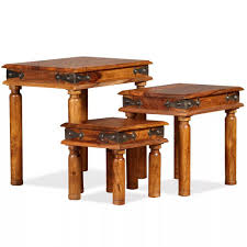 These 3 piece nesting tables have a contemporary design to complement your retail shop as they show off your merchandising. Nesting Table Set 3 Pieces Solid Sheesham Wood Brown