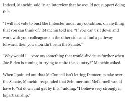 I'm not willing to destroy our government, no. but the senator has it exactly backward. Greg Sargent On Twitter Here S My Exchange With Sen Manchin He Says He Won T Support Ending The Filibuster Even On Organizing Resolutions I Asked Him About The Fact That Mcconnell Isn T Letting