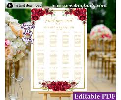 Red Roses Seating Chart Template Red Roses Wedding Seating Plan Template 16w