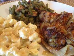 If potatoes are dry, add a little milk or half and half for a smoother texture. Baked Chicken Mac N Cheese Green Beans Mashed Potatoes And Cornbread Mac N Cheese Green Beans Chicken