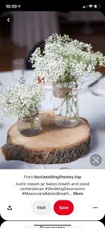 This is something to consider with all centerpieces. Pin By Malanie Bosch On Blomme Tafel Wood Slab Centerpiece Wedding Wood Centerpieces Rustic Mason Jars