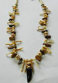 Voodoo Priest Priestess Witch Doctor Bone Necklace Tigereye Golden Lip Shell Agate Claw Talon Bone Skull Fang Witch Doctor Bone Necklace Skull Necklace
