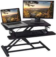 I originally set the desk to a 29 inch desk height, since that was the standard height of most desks in the us, but i found that to be too high. Inbox Zero Height Adjustable Standing Desk Converter 36 Inch Stand Up Desk Riser Sit Stand Desk For Dual Monitors And Laptops With Keyboard Mouse Tray Wayfair