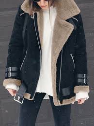 Manteau Aviateur En Cuir Double Mouton Polaire Mode Femme Motard Vestes Noir Manteaux Hauts