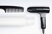 Living proof restore instant protection. Hair Dryer Comb And Spray On White Background Close Up Stockphoto