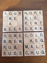 Beer Themed Scrabble Tile Coasters Set 4 Etsy Scrabble Tiles Coasters Scrabble Tile Crafts Scrabble Letter Crafts