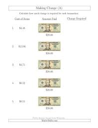 The Making Change From U S 20 Bills A Math Worksheet From The Money Worksheets Page At Math Dri Learning Money Money Worksheets Money Management Activities