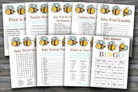 At zazzle, we offer a wide variety of options to choose from such as size, orientation, type and shape. Bumble Bee Baby Shower Games Package Bee Theme Baby Shower Games 9 Games 186