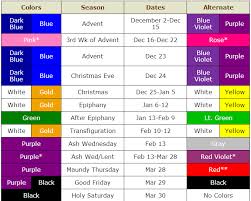 In the liturgical calendar, the color for each day corresponds to that day's main liturgical celebration, even though optional memorials (perhaps with a different color) might be chosen instead. Catholic4rpthosting