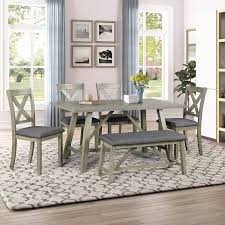 Family parties can be a nuisance. Amazon Com Harper Bright Designs 6 Piece Rustic Style Dining Table Set Wood Kitchen Table Set With Table Bench And 4 Chairs Gray Table Chair Sets