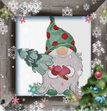 Gnome cross stitch, cross stitch chart, christmas decor, cute cross stitch, easy cross stitch, A Gnome And A Tree Cross Stitch Pattern Embroidery Patterns By Alessandra Adelaide