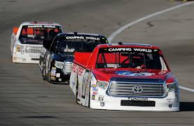 Ulterior, camping world a semnat un contract de șapte ani cu nascar. Nascar Camping World Truck Series Driver Timothy Peters Center Leads A Line Of Trucks Into Turn 2 During Qualifying For The Rhino Linings 350 Auto Race At Las Vegas Motor Speedway In