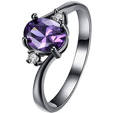 Black And Purple Promise Rings Women Black Gold Purple Amethyst Oval Cz 3 Stone Best Promise Ring Anniversary Wedding Band Fo Black Wedding Rings Black Titanium Wedding Bands Purple Amethyst