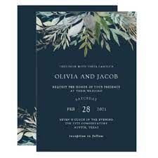 Chic Foliage Dark Blue Wedding Invitation Zazzle Com Dark Blue Wedding Blue Wedding Invitations Wedding Invitations