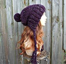 Tweed Purple Slouchy Knit Hat Winter Hat Womens Ear Flap Etsy