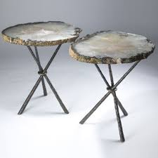 Pair Of Large Celadon Green Agate Slices On Giacometti Tripod Tables Living Room Side Table Agate Table Tripod Table