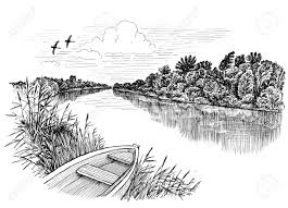 A standard pencil on some notebook paper would this traditional approach to pen and ink drawing requires bottled ink. Summer Riverbank Landscape Ink Drawing Stock Photo Picture And Royalty Free Image Image 48478432