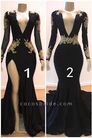Precious V Neck Appliques Mermaid Prom Dress In 2020 Prom Dresses Long With Sleeves Prom Dresses With Sleeves Black Prom Dresses