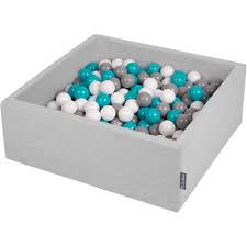 Kiddymoon 90x30cm 200 Balles 7cm Carre Piscine A Balles Pour Bebe Fabrique En Ue Gris Clair Gris Blanc Turquoise