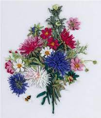 Asters And Cosmos Flowers Embroidery Kit Silk Ribbon Embroidery Patterns Ribbon Embroidery Kit Silk Ribbon Embroidery