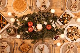 Sourced a christmas table setting. Top View Of Table Set Up For Christmas Dinner Free Stock Photo