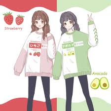 Strawberry Avocado Lace Up Sweatshirt Anime Sisters Friend Anime Anime Best Friends