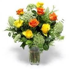 Vettore buon compleanno fiori gialli scheda di. 12 Rose Miste Gialle E Arancio Fleurworld Floral Arrangements Bunch Of Flowers Rose