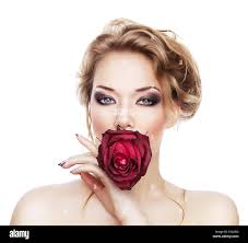 Woman rose in mouth hi-res stock photography and images