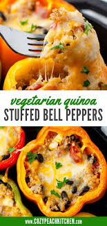 Vegetarian Quinoa Stuffed Bell Peppers Recipe In 2020 Stuffed Peppers Vegetarian Recipes Healthy Easy Bean Recipes