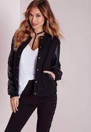 Missguided Pu Sleeve Bomber Jacket Black Coats Jackets Women Bomber Jacket Women Black Bomber Jacket