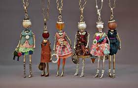 French Doll Necklaces Fabric Jewelry Textile Jewelry Fiber Jewelry