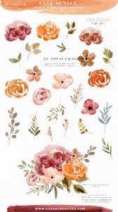 Fall Watercolor Flowers Clipart Burnt Orange Pink Floral Etsy In 2020 Fall Watercolor Watercolor Flowers Floral Watercolor