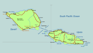 The country of samoa consists of the two large islands of upolu and savai'i and eight smaller islands located about halfway between hawaii and new zealand in the polynesian region of the south pacific ocean. Large Detailed Map Of Samoa With Roads Cities Airports And Ports Samoa Oceania Mapsland Maps Of The World