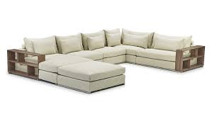 Zuri Furniture Soriano Wooden Arm Right Chaise U Shaped Sectional With Ottoman In Beige Fabric Sectional With Ottoman U Shaped Sectional Furniture