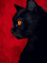 Black And Red Cat Light Purple Black Cat Painting Black Cat Art Cat Art