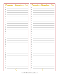 With free printable grocery lists in pdf format, you can download and print grocery lists (requires an application that can read pdf files). Printable Blank Ramadan Shopping List