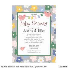 By Mail Flowers And Birds Girls Baby Shower Postcard Zazzle Com Girl Baby Shower Baby Shower Invitations Baby Shower